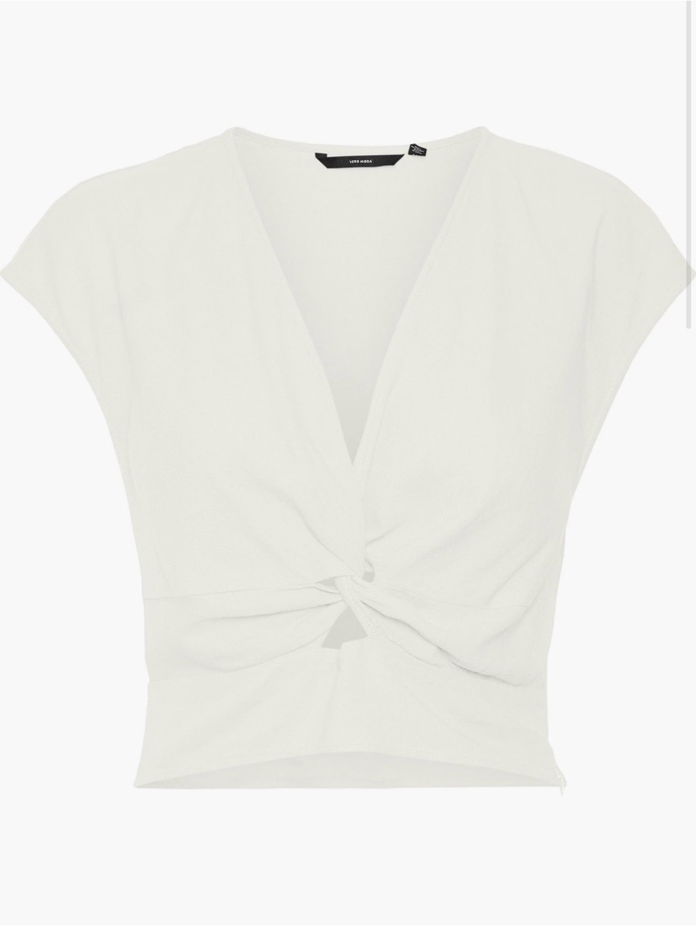 Vero Moda White Cap-Sleeve Twist Front Crop Top